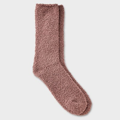 Women's Solid 2pk Cozy Crew Socks - Auden Taupe/Brown 4-10: Recycled Polyester, Knit, Tagless