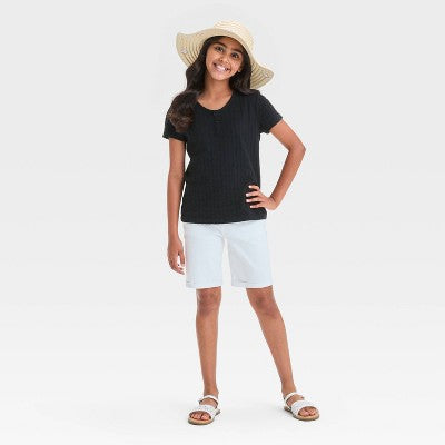 Girls' Short Sleeve Pointelle T-Shirt - Cat & Jack Black S