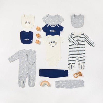 Huggies Baby Boys' 2pk Cloud Organic Pants - Blue/White/Yellow 9M