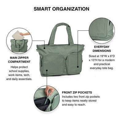 Altitude 19" Tote Bag with Laptop Pocket and Adjustable Shoulder Strap - Sage Green