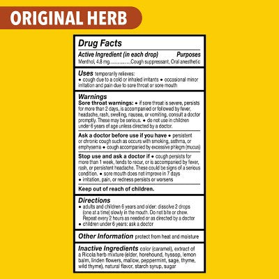 Ricola Original Herb Menthol Cough Drops - 90ct: Gluten-Free, 4.8mg Menthol, Cold & Cough Treatment
