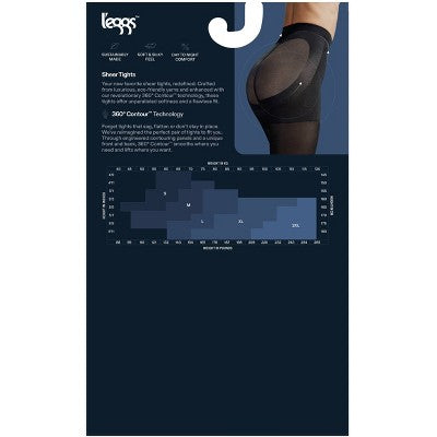 L'eggs Women's 20 Denier 360 Contour Sheer Tights - Black S: High Waisted, Built-in Slimming Layer, Recycled Nylon Blend