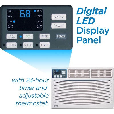 BLACK+DECKER Window Air Conditioner 8,000 BTU, Cools Up to 350 Sq. Ft., Remote Control, 3 Cooling Speeds and Fan Only Function, BWAC08WTB, White (LOCAL PICKUP ONLY)