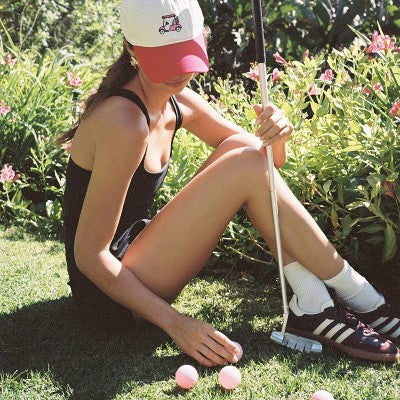 Golf Cart Hat - Frasier Sterling Cream/Red: Adjustable Woven Baseball Hat