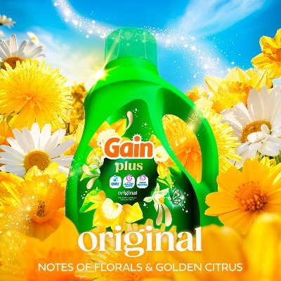 Gain Original Plus Liquid Laundry Detergents 45 Loads - 60oz: Cold Water Detergent, Spill-Resistant Lid, Paraben-Free