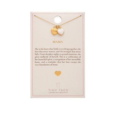 Tiny Tags 14K Gold Ion Plated "Mama" Double Heart Pendant Necklace - Gold/White