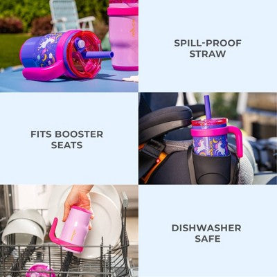 Reduce 14oz 2pk Coldee Kids Mugs with Spill-Proof Straw Pink