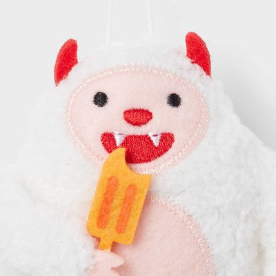 Fabric Yeti Eating Popsicle Christmas Tree Ornament White/Pink - Wondershop: Indoor Holiday Decor, 4.5" Height