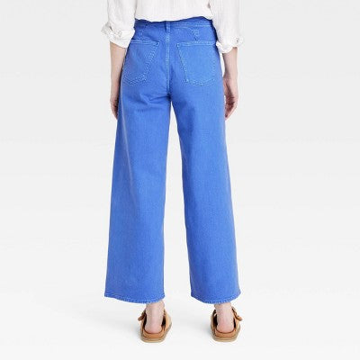 Women's High-Rise Sailor Wide Leg Ankle Jeans Blue 12