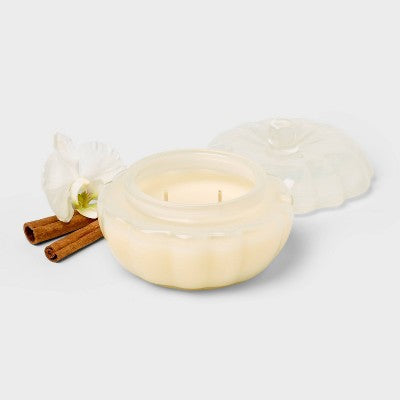 2 Wick Glass Small Glass Fall Pumpkin Candle Vanilla Pumpkin Jar - Threshold: Fall