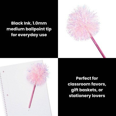 Yoobi Valentine's Day Pom Pom Pen Pink Tinsel 1.0mm Black Ink Valentine's Day Gift