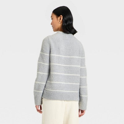 Women's Fuzzy Pullover Sweater - A New Day Light Gray M