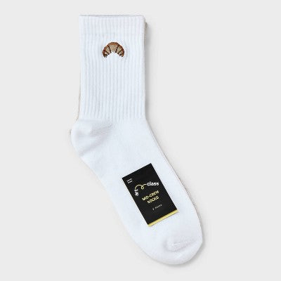 Girls' 2pk 'Croissant' Mid Crew Socks - art class White L: Recycled Polyester, Banded Cuff, Knit