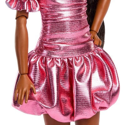 Barbie Deluxe Style Fashion Doll #6 in Metallic Coral Dress with Bubble Hem and Silvery Accessories