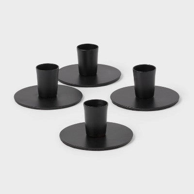 4pk Small Taper Candle Holders Black - Room Essentials: Modern Iron Tabletop Decor, 1.5" Height, 3" Width, Candlesticks
