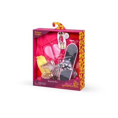 Our Generation Skate Into Fun Outfit with Skateboard & Stickers Accessories for 18" Dolls: 8-Piece Sports Clothing Set