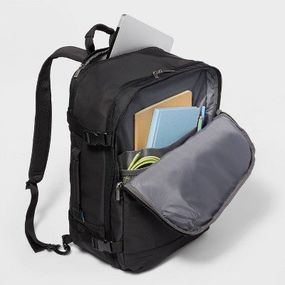 40L Travel Backpack With Expansion Black - Open Story?: Water-Resistant, Fits 15" Laptop, Softside Twill