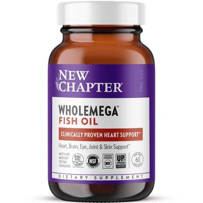 New Chapter Wholemega Fish Oil - Wild Alaskan Salmon Oil - 1000mg Softgels - 60ct: Certified Gluten-Free, NSF Certified