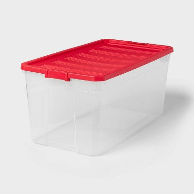 50gal Clear Stacker Box - Clear Base Rocket Red Lid and Latch - Brightroom: Portable Plastic Utility Storage Tubs, 50 Volume (LOCAL PICKUP ONLY)