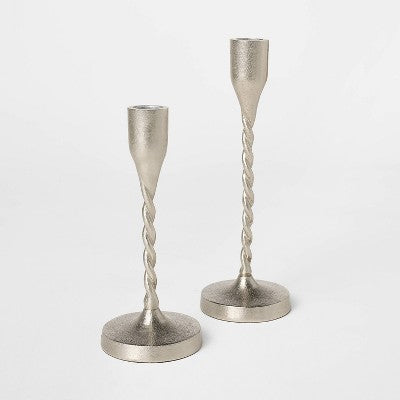 Set of 2 9"x3" Metal Taper Candle Holders Silver - Threshold designed with Studio McGee