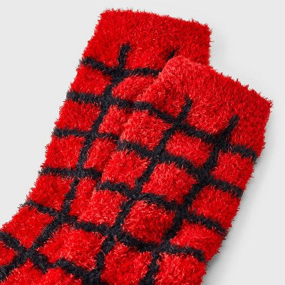 Women's Windowpane Plaid Cozy Crew Socks - Auden Red/Black 4-10