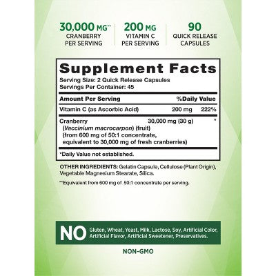 Nature's Truth Cranberry 30,000 mg + Vitamin C | 90 Capsules