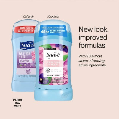 Suave Sweet 48-Hour Antiperspirant & Deodorant Stick - Pea & Violet - 1.2 fl oz