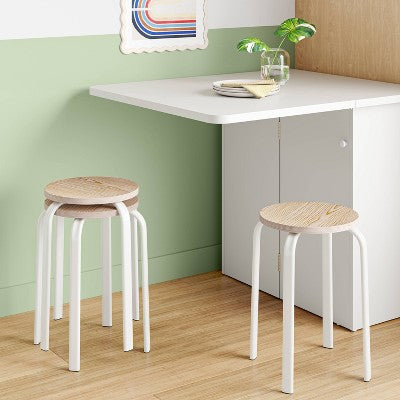 2pk Plywood with Metal Base Stacking Stool White - Room Essentials (LOCAL PICKUP ONLY)