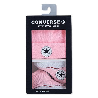 Converse Baby Beanie with Booties Gift Box Set - Pink 0-6M