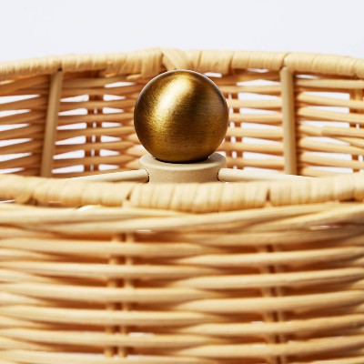 18.5"x11" Ceramic Table Lamp with Rattan Shade White - Threshold designed with Studio McGee: Nightstand Wicker Lighting