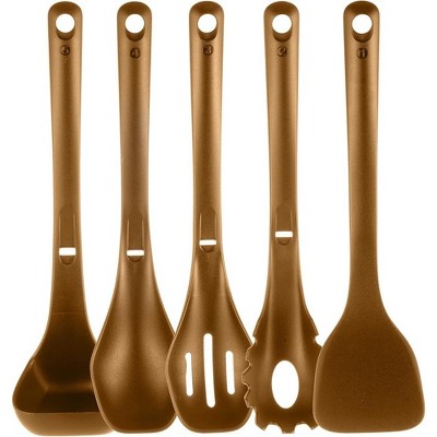 NutriChef Kitchen Cooking Utensils Set - Brown