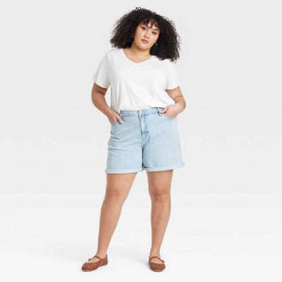 Women's High-Rise Midi Cuffed Jean Shorts Ava & Viv Light Wash 16