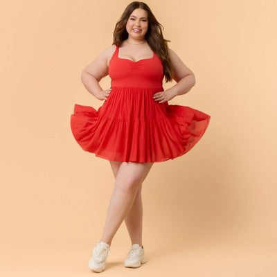 Blogilates Women's Sweetheart Babydoll Dress - Red X