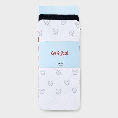 Girls' 2pk Glitter 'Butterfly' Nylon Tights - Cat & Jack Black/White M
