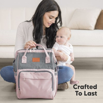 KeaBabies Original Diaper Bag Backpack, Multi Functional, Water-resistant, Large Baby Bags for Girls, Boys (Pink Gray)