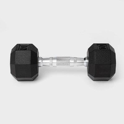 Hex Dumbbell 10lbs Black - All In Motion: Single Weight, Rubber Fill, Chrome Material, Arm Exercise