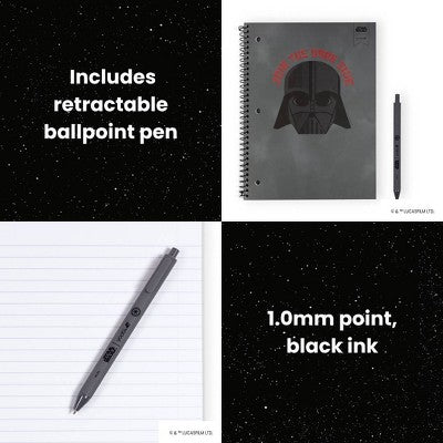 Yoobi Star Wars 1 Subject Notebooks 8"x10.5" Wide Ruled with Pen Darth Vader, School Supplies