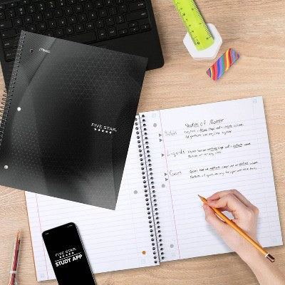 Five Star 8"x10.5" Active Wide Ruled Notebook 80 Pages Black