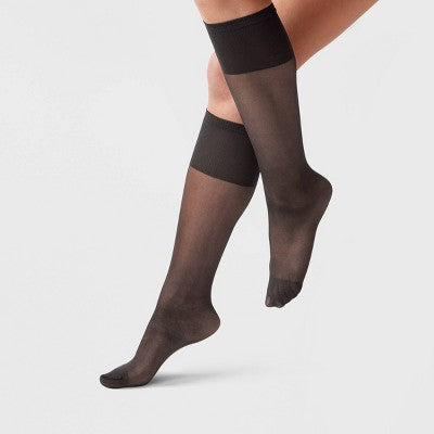 Women's Sheer Fashion Knee Highs - A New Day Black One Size Fits Most