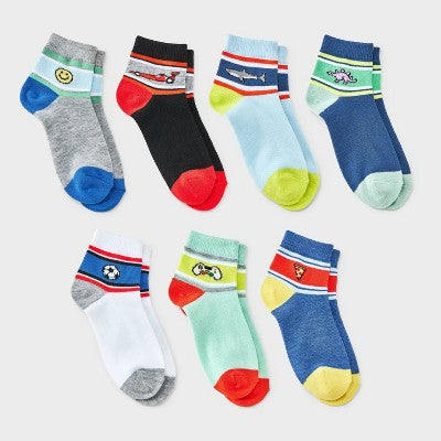 Boys' 7pk Icons Ankle Socks - Cat & Jack Blue/Black/Gray S