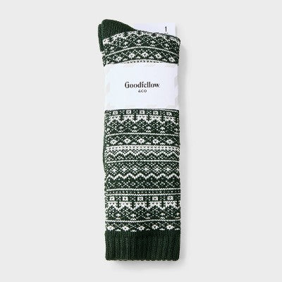 Men's Fair Isle Crew Socks - Goodfellow & Co Green/White 6-12