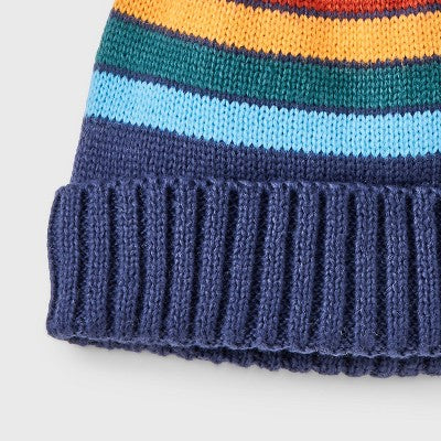 Toddler Boys' Striped Beanie - Cat & Jack Navy Blue 2T-5T