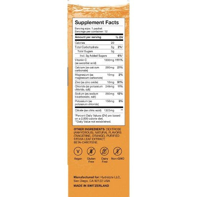 Hydralyte Hydration Plus Immune System Boost Vitamin C Vegan Powder Packets - 12ct