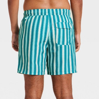Mens 7'' Patterned Swim Trunks Goodfellow & Co Blue Geo Stripe XL
