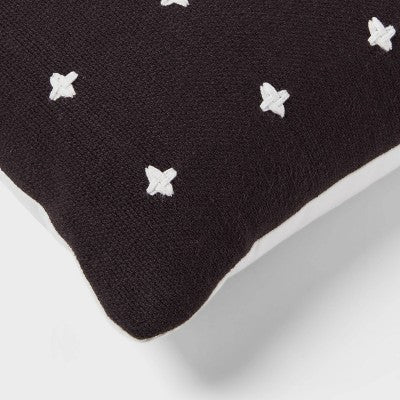 Plus Stitch Square Edge Pillow Black/Ivory - Threshold: Cotton Dobby Fabric, Indoor Use, Sewn Seam Closure
