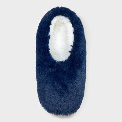 Women's Faux Fur Cozy Pull-On Slipper Socks with Grippers - Auden Navy M/L
