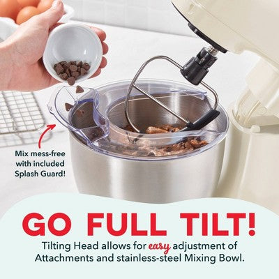 Dash Tilt Head 3.5qt 12-Speed Stand Mixer with 3 Attachments Cream