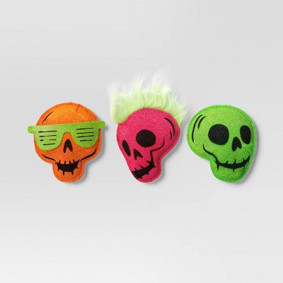 Halloween Multipack Retro Skull Plush Cat Toy Set - 3pc - Hyde and EEK! Boutique