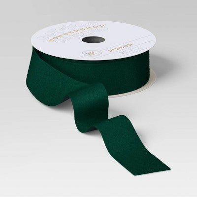30' Christmas Fabric Ribbon Green Velvet - Wondershop