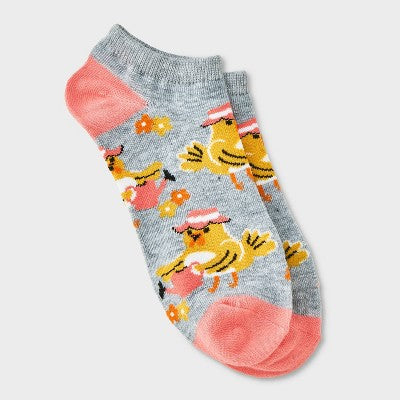 Women's Gardening Chick Low Cut Socks - Heather Gray/Peach 4-10: Recycled Polyester, Animal Icon Pattern